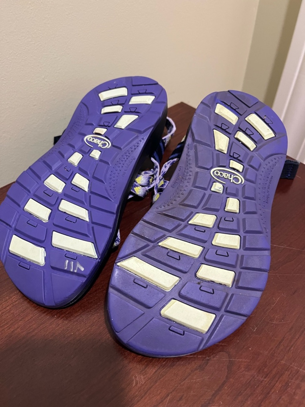 Chaco ZX/1 Ecotread kids' sandals purple/yellow double strap size 3 - Picture 6 of 9
